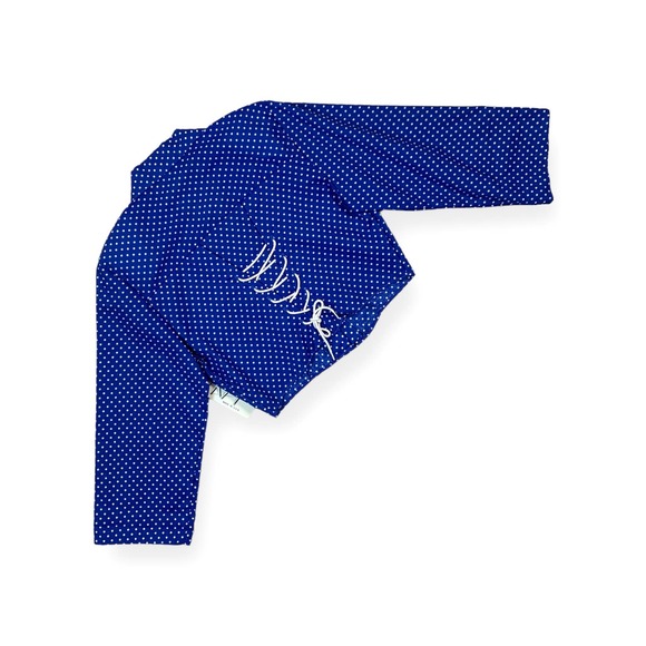 NWT Vintage Try 1 Cropped Blue White Polka-Dot Button Down Blouse Top- Medium - Picture 8 of 9